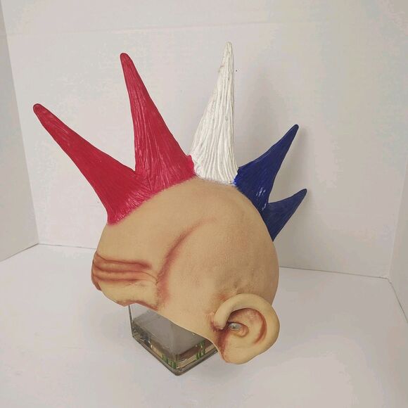 Vtg 2002 Disguise Red White Blue Mohawk Punk Hair Adult Halloween Latex Mask Wig - Picture 1 of 7